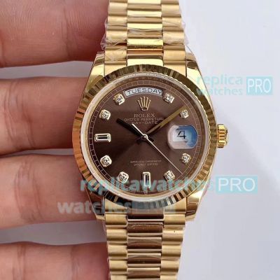 EW Factory Swiss Grade Rolex Presidential Replica Day-Date Watch Brown Diamond Dial